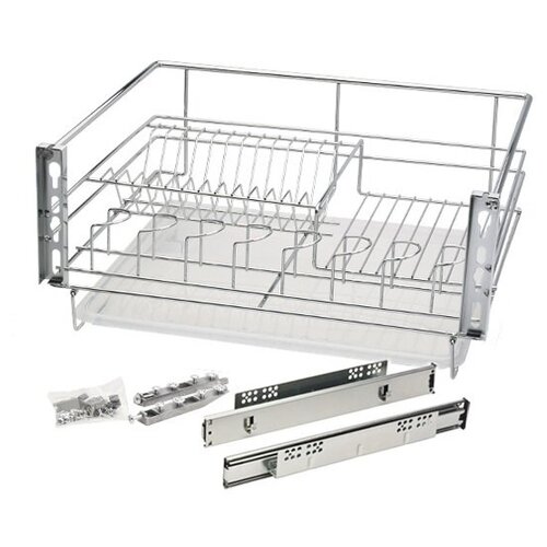 Посудосушитель в нижнюю базу выдвижной выкатной 600мм, 56,7х42,5х14см, сталь, серебристый
