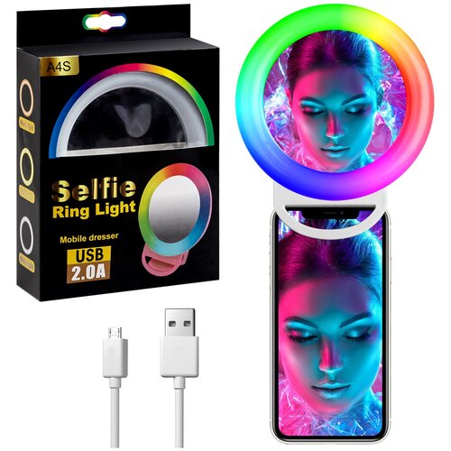Cелфи лампа с зеркалом для телефона RGB USB A4S Белая 19000₽