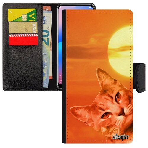 фото Противоударный чехол-книжка на телефон // galaxy s8 // "котик" дикий усатый, utaupia, оранжевый