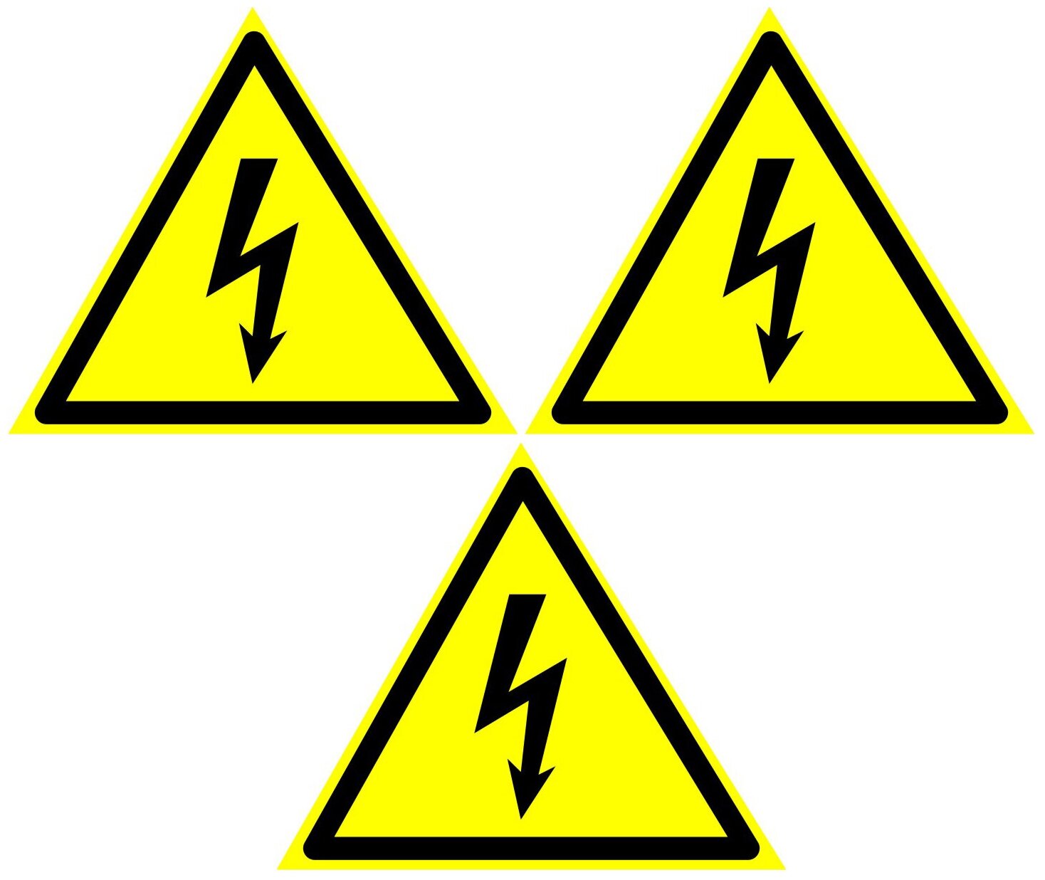 Предупреждающие знаки. Наклейка W 08 Опасность поражения электрическим током Размер 150х150 мм. 3 шт.