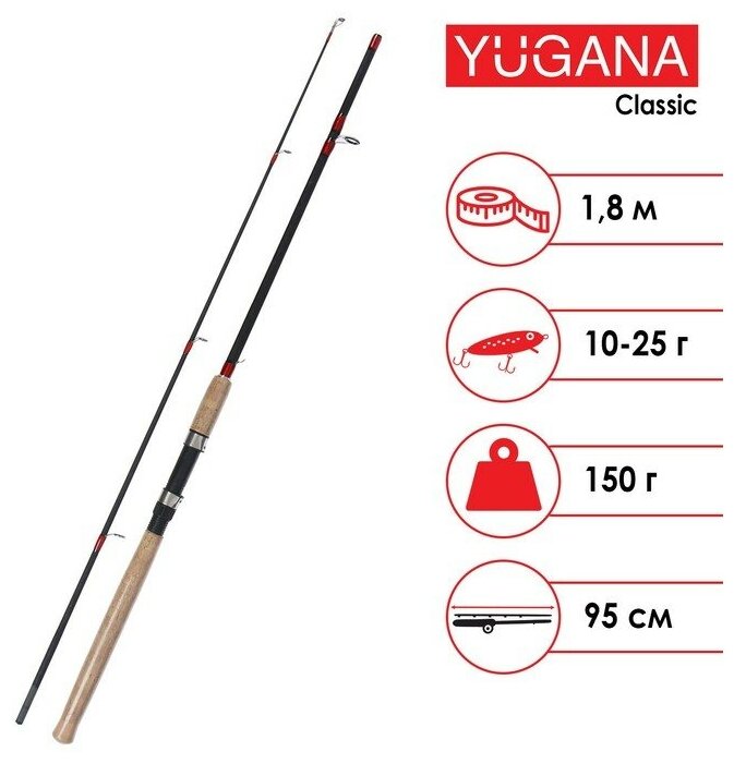Спиннинг YUGANA Classic, длина 1.8 м, тест 10-25 г (1шт.)