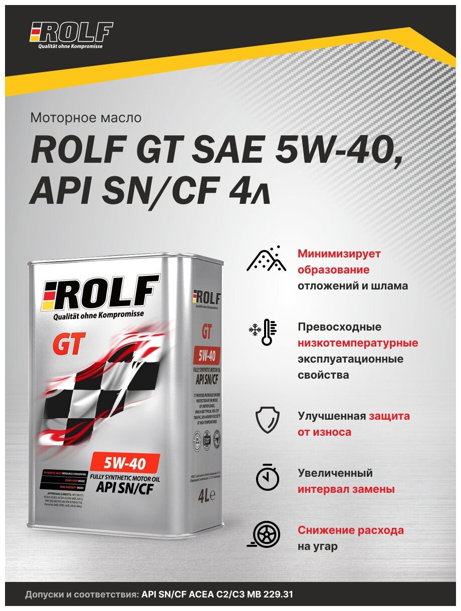Синтетическое моторное масло ROLF GT 5W-40 A3/B4 SN/CF