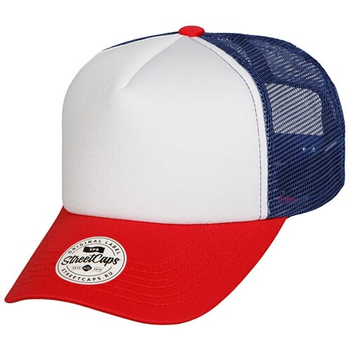 фото Бейсболка с сеткой / street caps / 703-5-3-011-005p пятипанельная трёхцветная полиэстер / красно-бел (one size)