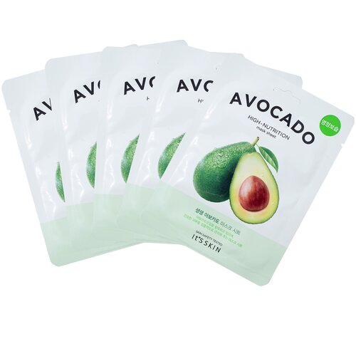 Купить It's Skin Набор смягчающих тканевых масок для лица с маслом авакадо The Fresh Avocado Mask Sheet 21 г*5шт