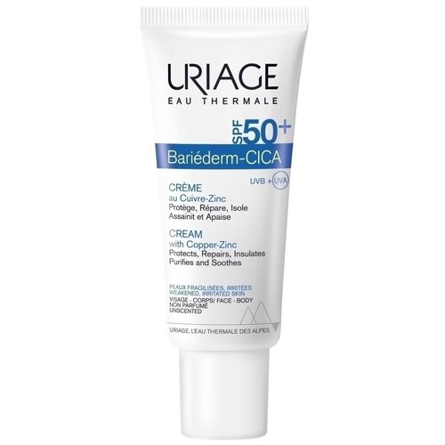 uriage цика крем bariederm с медью и цинком spf 50 барьедерм 40 мл URIAGE / BARIEDERM / Барьедерм SPF 50+ Цика-крем с медью и цинком, 40 мл