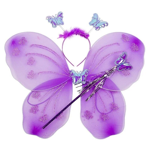 карнавальный костюм новогодний крылья феи бабочки для девочки с ободком и волшебной палочкой голубой 48 38см Крылья феи, бабочки, с палочкой и ободком, цвет Фиолетовый