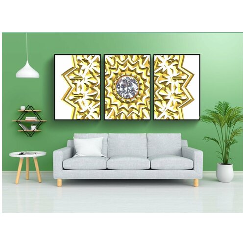 фото Набор модулных постеров для интерьера "золото, жемчужина, орнамент" 60x90 см. в тубусе, без рамки lotsprints