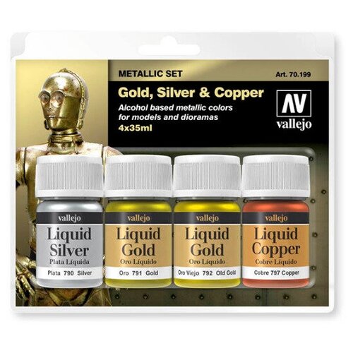 Набор красок Vallejo METALLIC SET - GOLD, SILVER AND COPPER 4X35ML