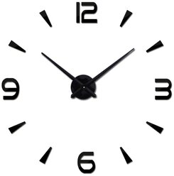 Большие настенные 3D часы MIRRON 100.22-Ч/Кварцевый бесшумный механизм/Циферблат отметки и арабские цифры/Часы конструктор/Часы наклейка/100 см/Чёрный глянцевый цвет