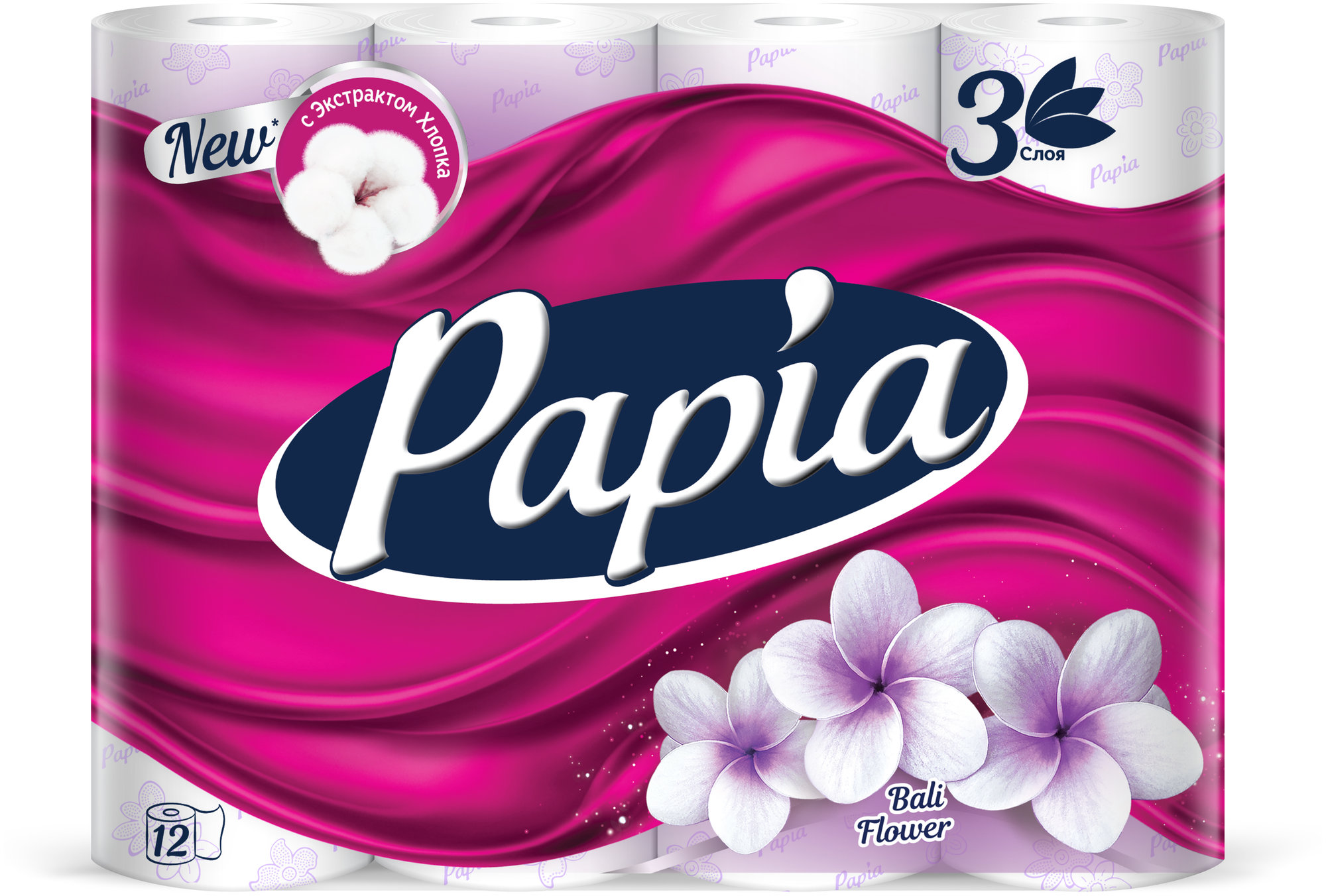 Туалетная бумага Papia Bali flower белая трёхслойная