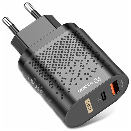 фото Мощное сетевое зарядное устройство 20w для apple iphone и magsafe быстрая зарядка qc 3.0, pd 3.0 / адаптер питания usb и usb type- c 20 вт / зарядка для телефона (зу) quick charge / блок зарядки для смартфона samsung / xiaomi redmi / huawei honor, черный pastila