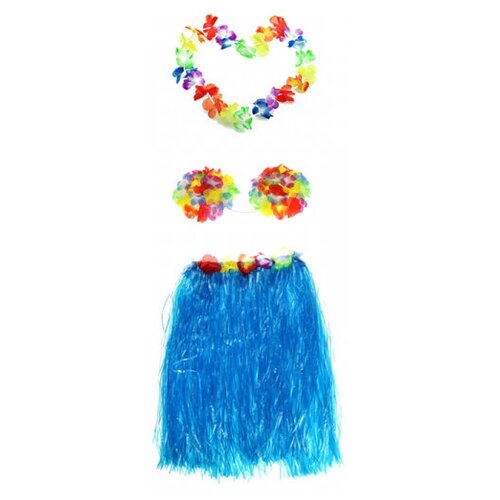Набор гавайское ожерелье 96 см, лиф Лилия лифчик из цветов, юбка голубая 60 см