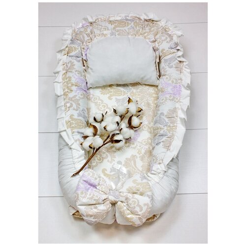 Гнездо-Кокон для новорожднных двухстороннее (белый/беж. пейсли) арт. БД-3054-6 (Бежевый; 62 (Детский))