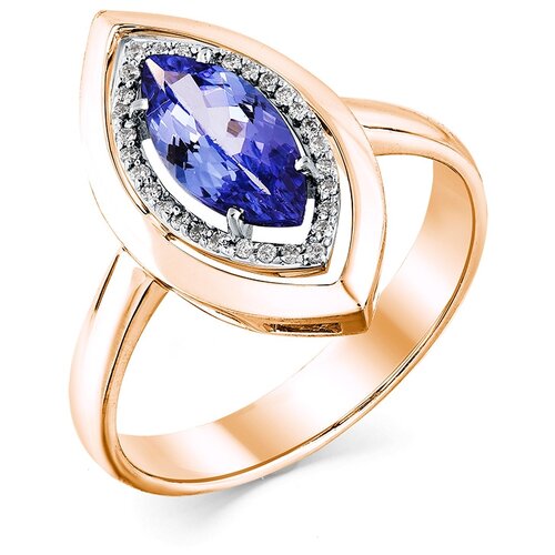 Золотое кольцо с бриллиантом, танзанитом 1-107941-00-31, размер 18, мм