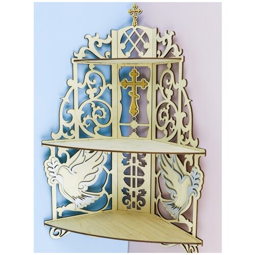 Полка для икон угловая 3-ярусная Иконостас, полка настенная подвесная на стену, декоративная полочка