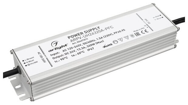 Блок питания ARPV-UH24320A-PFC (24V, 13.3A, 320W) (Arlight, IP67 Металл, 7 лет)