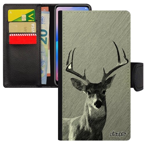 фото Красивый чехол-книжка на телефон // xiaomi redmi note 6 pro // "олень" стиль марал, utaupia, серый