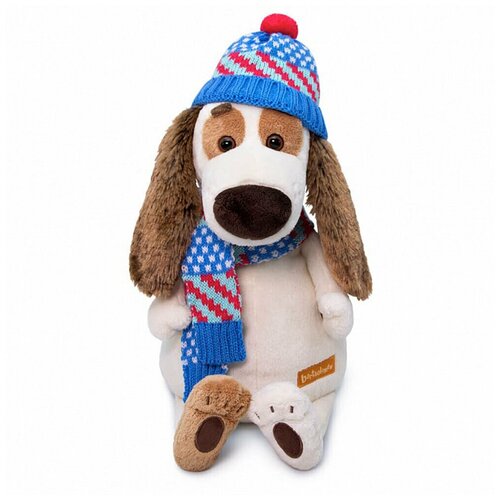 фото Мягкая игрушка budi basa собака бартоломей в вязаной шапке и шарфе 27 см