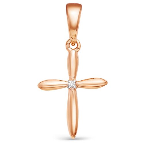 Крестик Vesna jewelry, красное золото, 585 проба, родирование, бриллиант