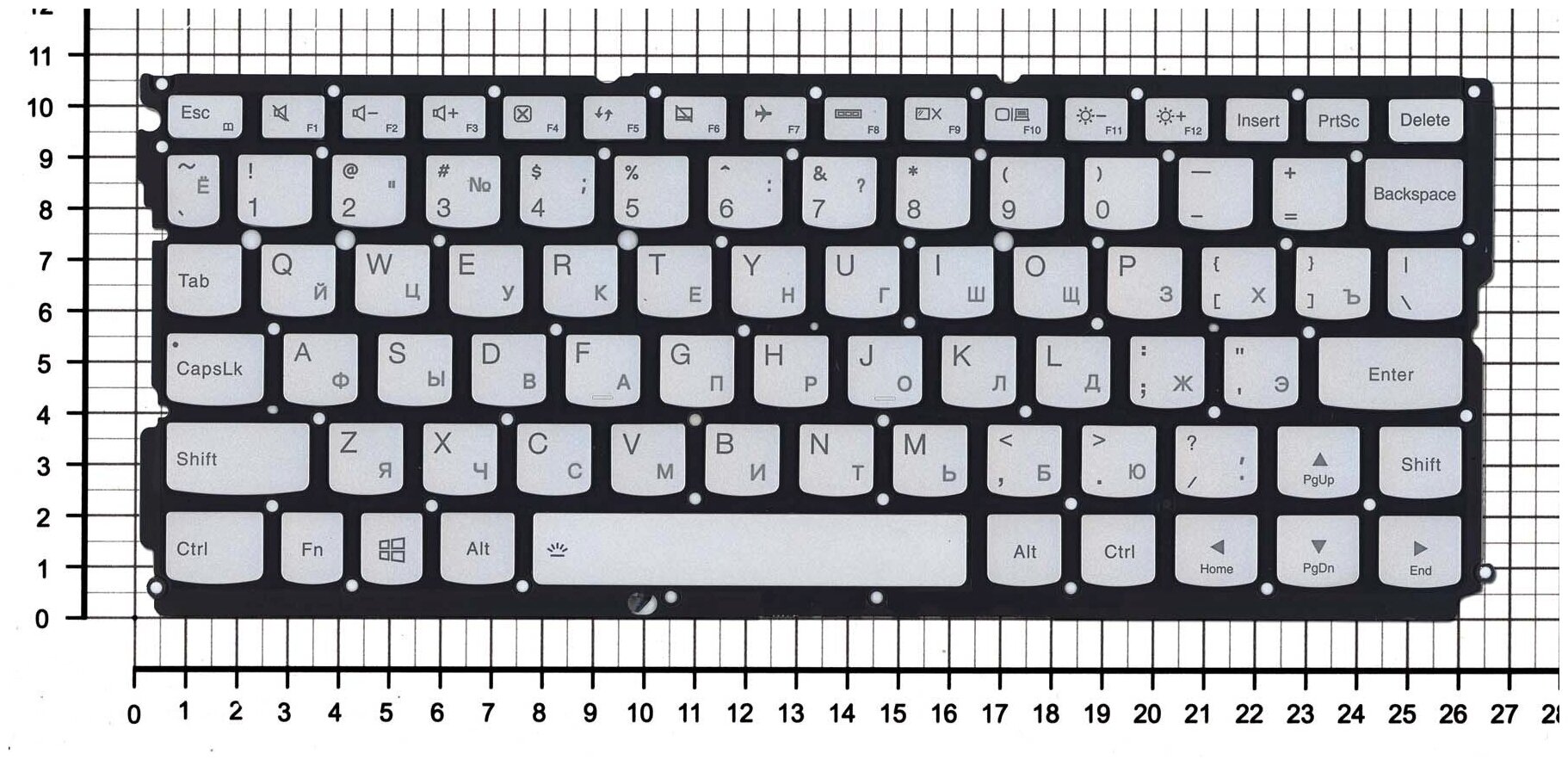 Клавиатура для ноутбука Lenovo PK131041A00 серебристая без рамки с подсветкой