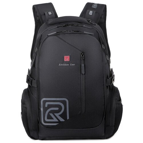 фото Рюкзак мужской школьный подростковый модный туристический портфель для спорта ноутбука 17.3" и 30л с usb, rittlekors gear rg9387 чёрный