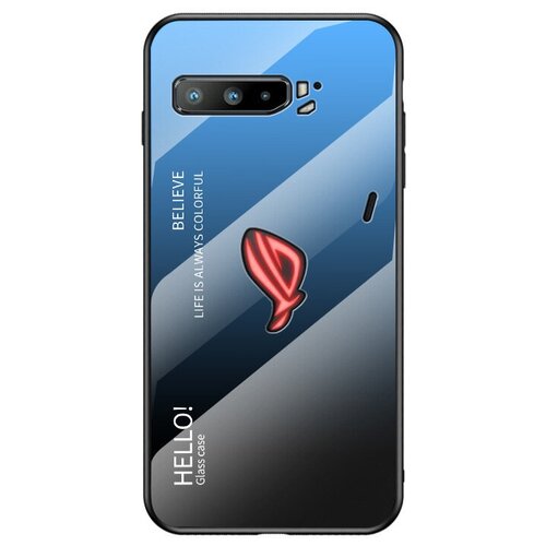 Чехол-бампер Mypads тонкий силиконовый для Asus ROG Phone III 3 (ZS661KS) с закаленным стеклом на заднюю крышку телефона «тематика Градиент» синий чехол задняя панель накладка бампер mypads разведка для asus rog phone iii 3 zs661ks противоударный