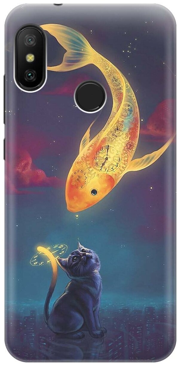 Силиконовый чехол Кот и рыбка на Xiaomi Mi A2 Lite / Redmi 6 Pro / Сяоми Ми А2 Лайт / Редми 6 Про