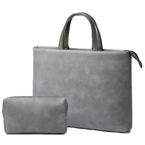 фото Сумка для ноутбука mypads m120947 из качественной импортной эко-кожи женская модная для ноутбуков acer honor xiaomi msi macbook + сумочка для аксессуаров серого цвета (15.6/ 16.0" дюймов)