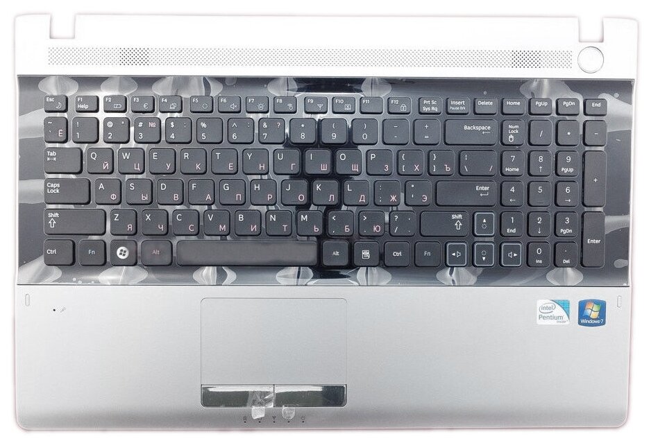 Клавиатура для ноутбука Samsumg BA75-03027C черная с серебристым топкейсом
