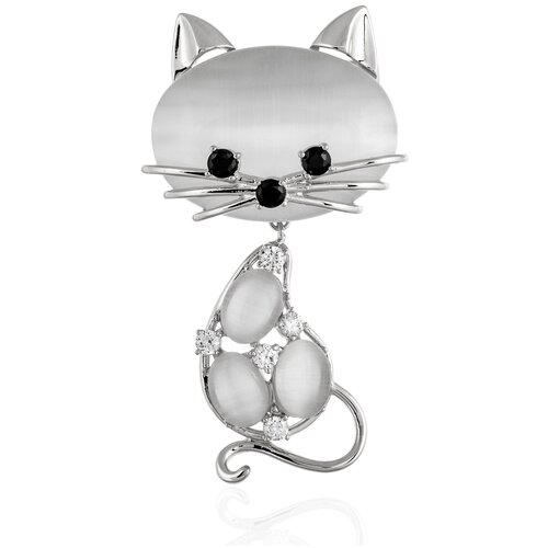 Брошь LIGHT NIGHT, кристалл, серебряный дизайнерская женская брошь черная кошка