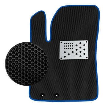 фото Водительский EVA коврик для Nissan X-Trail T31 2007-2015/Ниссан Икс-Трэил Т31 2007-2015 (с алюминиевым подпятником) черный с синей окантовкой