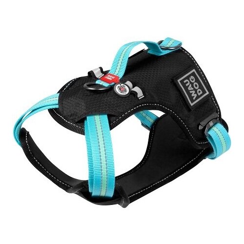 Шлейка WAUDOG Nylon для собак безопасная, металлическая пряжка-фастекс голубая М, ширина 20мм, A:45-70 см, B:60