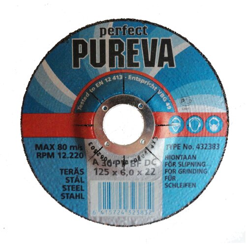 Диск шлифовальный Pureva по металлу 125х6,0х22мм с утопленным центром твердый 432383