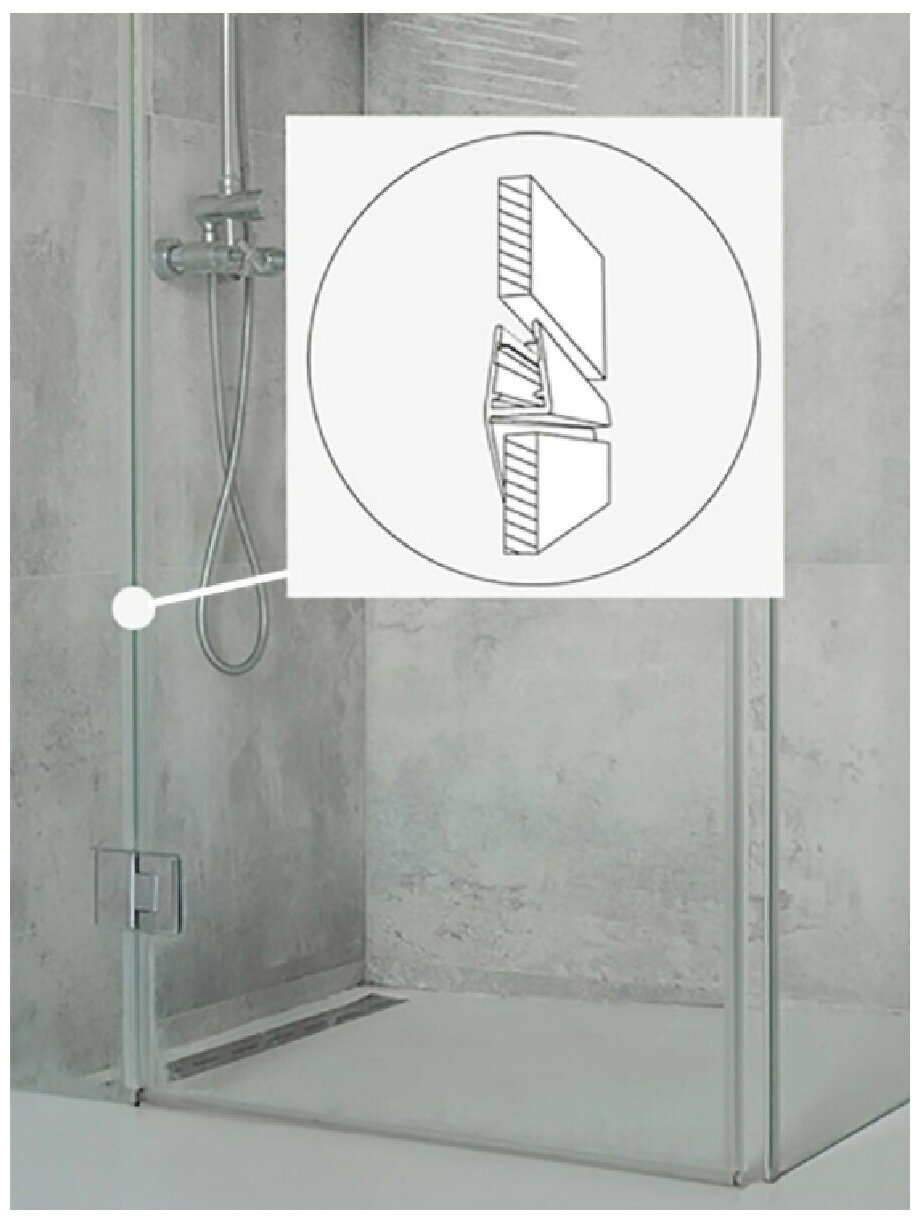 Уплотнитель для стекла в душевой 8 мм длина 110 см лепесток 10 мм прозрачный, соединение стекло-стекло - фотография № 2