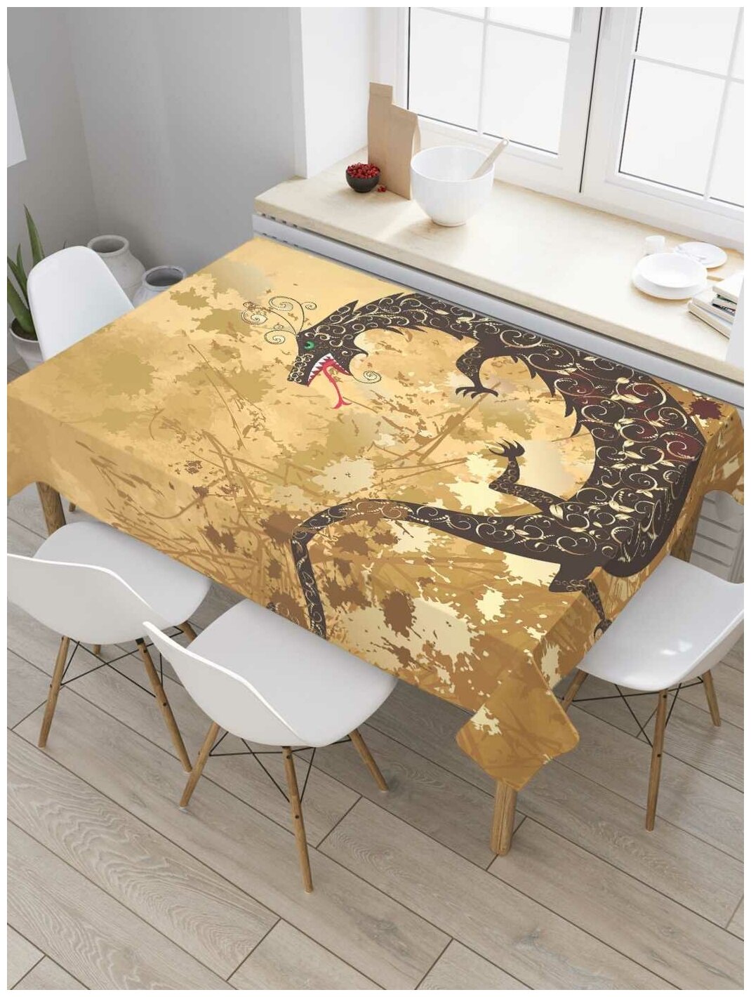 Скатерть прямоугольная JoyArty на кухонный стол "Забавный дракон" из оксфорда, 120x145 см