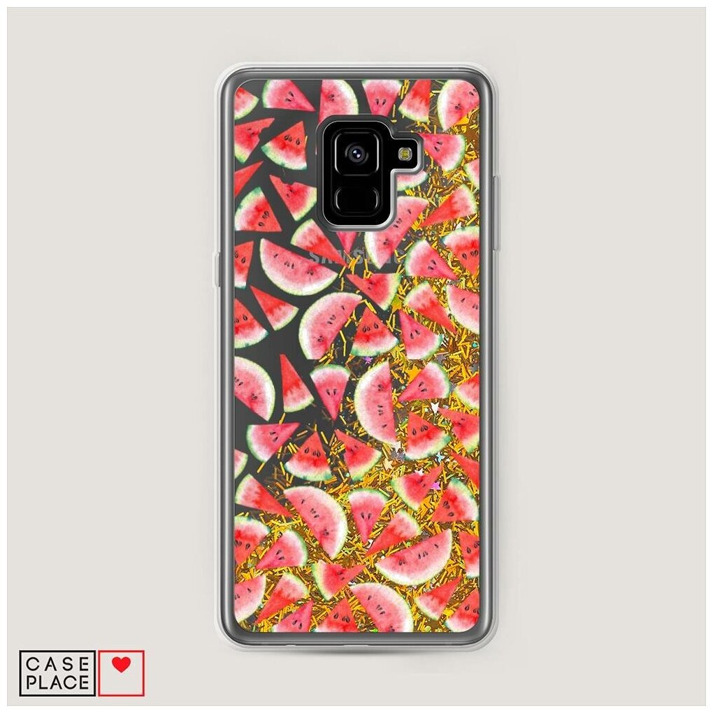 Жидкий чехол с блестками "Сочные арбузы" на Samsung Galaxy A8 + / Самсунг Галакси А8 Плюс 2018