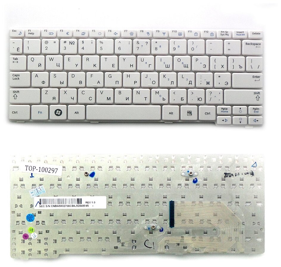 Клавиатура для ноутбука Samsung N140 N150 N102 Series Плоский Enter Белая без рамки PN BA59-02686D BA59-02686C CNBA5902686DBIL 940₽