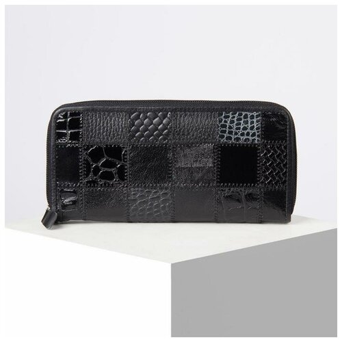 Кошелек Caiman, натуральная кожа, фактура тиснение, на молнии, отделение для монет, черный