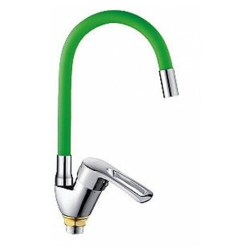 Смеситель для кухни LEMEN однорычажный(40) LB-91477-G9, зелёный, гибкий излив, на гайке