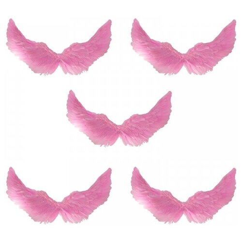 фото Крылья ангела розовые перьевые карнавальные большие 60х35см, на хэллоуин и новый год (5 пар в наборе) happy pirate