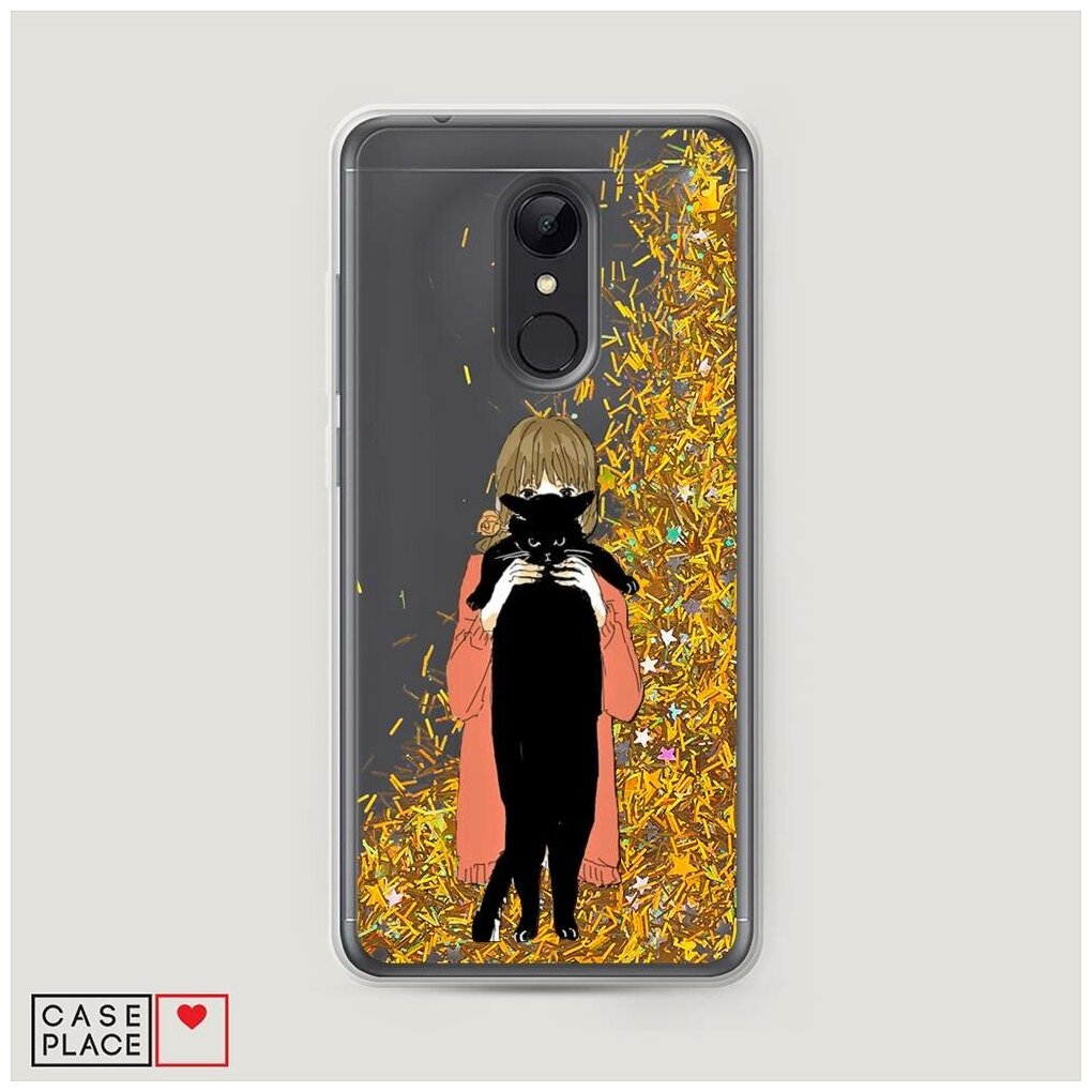 Жидкий чехол с блестками "Большой черный кот" на Xiaomi Redmi 5 / Сяоми Редми 5
