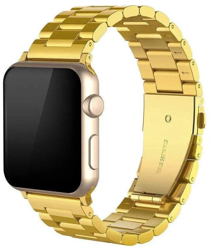 Премиум металлический блочный ремешок для Apple Watch Series 1-8 и Ultra - 42/44/45/49 мм (эпл вотч), золотой