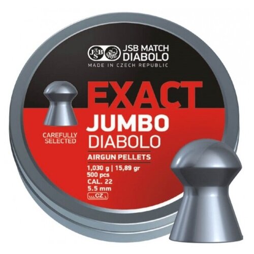 пули пневматические jsb exact jumbo match 5 5 мм 0 890 грамма 300 шт Пули JSB Exact Jumbo Diabolo 5,52 мм, 1,03 грамм, 500 штук