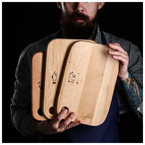 Набор разделочных досок, 3 шт, овощи/рыба/мясо, массив ольхи