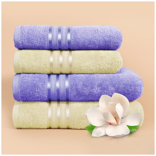 фото Набор из 4 полотенец harmonika цвет: экрю, сиреневый (50х80 см - 2 шт, 70х130 см - 2 шт) dome