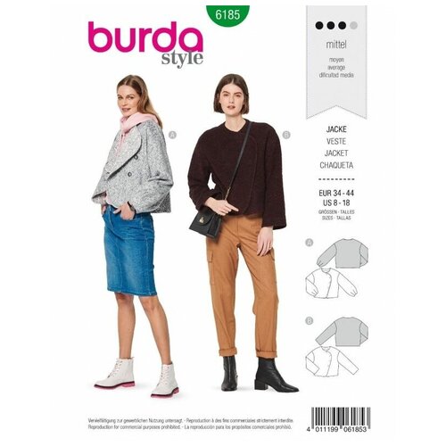 Выкройка Burda 6185 - модные куртки в шерстяном стиле