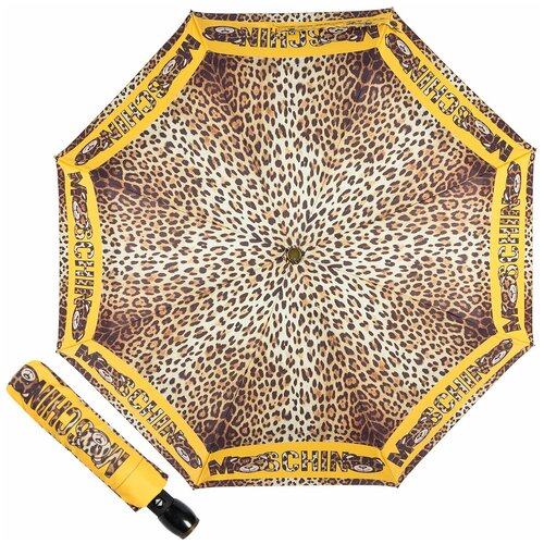 фото Мини-зонт moschino, автомат, 3 сложения, купол 98 см., 8 спиц, система «антиветер», чехол в комплекте, для женщин, желтый, коричневый