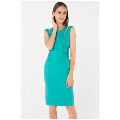 Платье-футляр со сборками по бокам и разрезами Stella Di Mare Dress 602-13 Бирюзовый 44