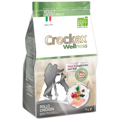 CROCKEX Wellness корм для взрослых собак средних и крупных пород, курица с рисом 12 кг