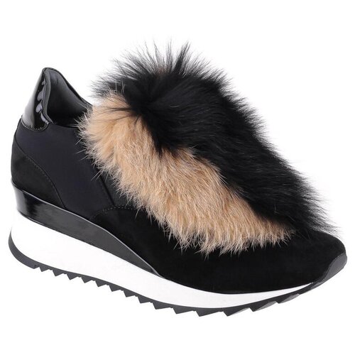 фото Замшевые кроссовки с меховыми деталями loriblu o0360 черный 38